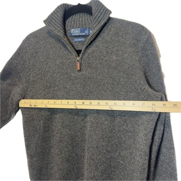 Polo By Ralph Lauren Quarter Zip Sweater Mens M Charcoal 100% Wool Classic - Picture 8 of 8